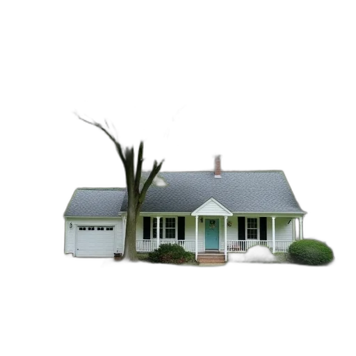 building, tree, furniture, 3d render, photorealistic, concept art, small, single-story transparent PNG cut-out