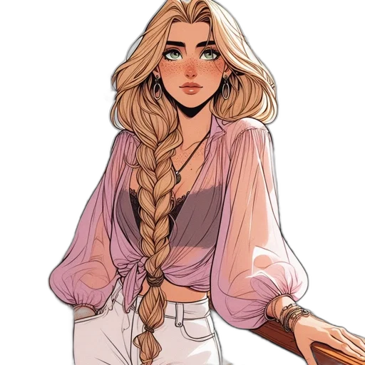 dress, jacket, hair, staff, fantasy art, concept art, watercolor, cartoon transparent PNG cut-out