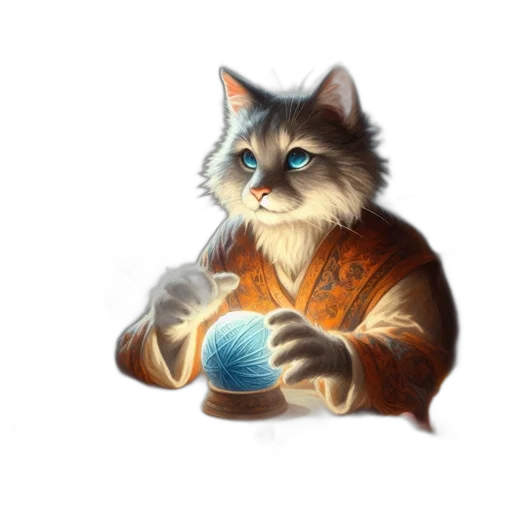 staff, fantasy art, concept art, pixel art, oil painting, blue, cat, robe transparent PNG cut-out