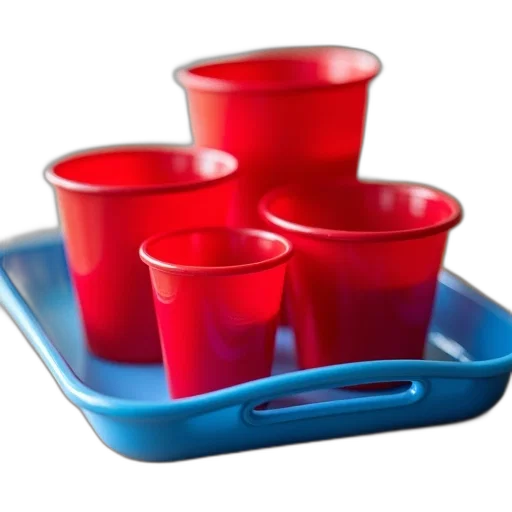 food, 3d render, red, blue, set, plastic, cups, arranged transparent PNG cut-out