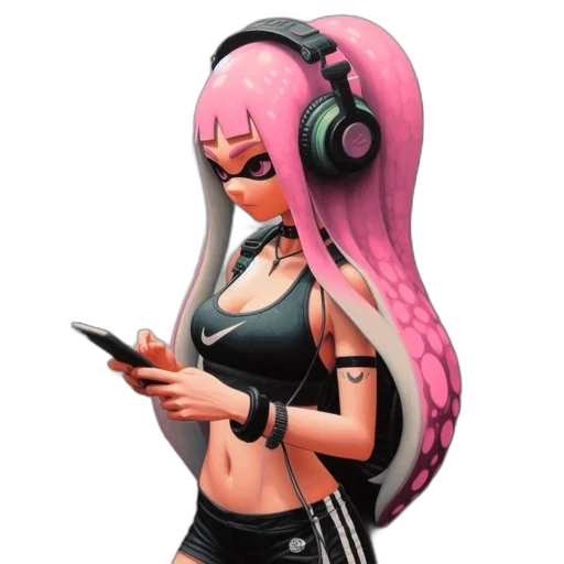 jacket, dress, weapon, hair, concept art, cartoon, vaporwave, 3d render transparent PNG cut-out