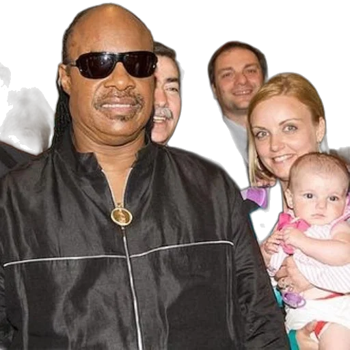 jacket, stevie, wonder, poses, woman, holding, baby, front transparent PNG cut-out