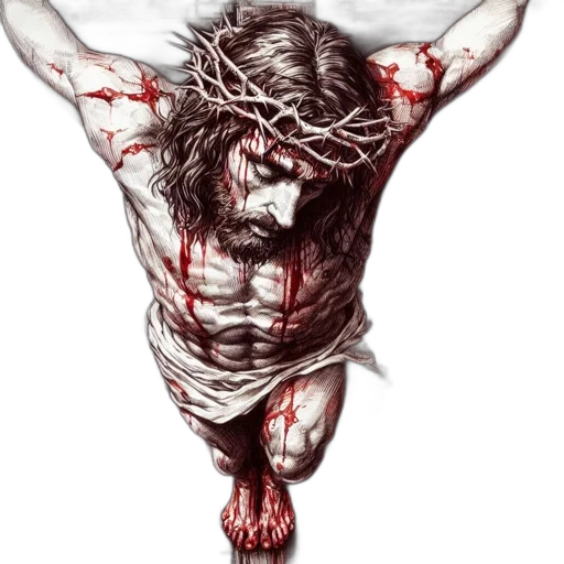 photorealistic, intense, dramatic, portrayal, jesus, christ, cross, detailed transparent PNG cut-out