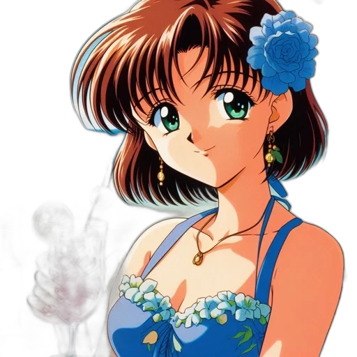 dress, flower, jewelry, anime, vaporwave, cartoon, pixel art, beach transparent PNG cut-out