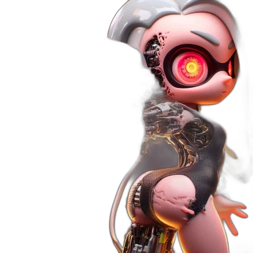 robot, creature, concept art, 3d render, cyberpunk, animated, character, pink transparent PNG cut-out
