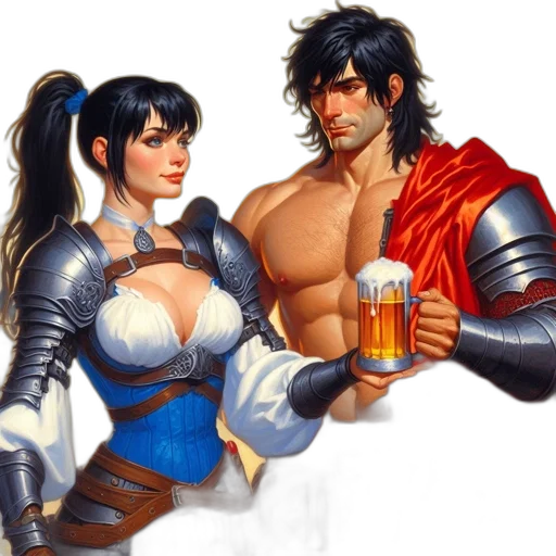 sword, fantasy art, concept art, comic book art, anime, two, warriors, man transparent PNG cut-out