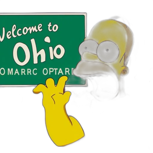 homer, simpson, expresses, surprise, while, pointing, welcome, ohio transparent PNG cut-out
