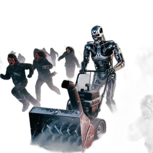 robot, concept art, comic book art, 3d render, cyberpunk, snowy, environment, people transparent PNG cut-out