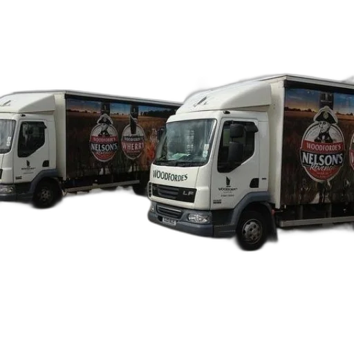 two, woodfordes, nelson, beer, trucks, parked, lot transparent PNG cut-out