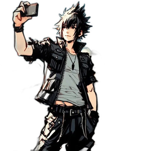 weapon, staff, jacket, concept art, cartoon, pixel art, comic book art, monochrome transparent PNG cut-out