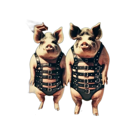 animal, concept art, 3d render, photorealistic, cyberpunk, two, pigs, wearing transparent PNG cut-out