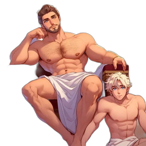 crown, concept art, pixel art, anime, fantasy art, two, male, characters transparent PNG cut-out