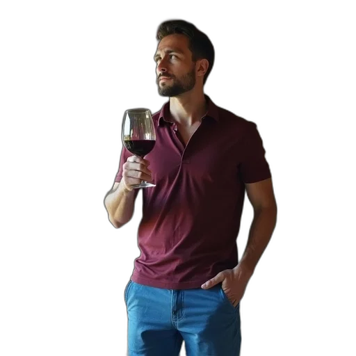 staff, 3d render, man, maroon, shirt, blue, shorts, holding transparent PNG cut-out