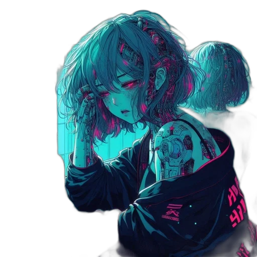 jacket, mask, face, creature, cyberpunk, concept art, anime, watercolor transparent PNG cut-out