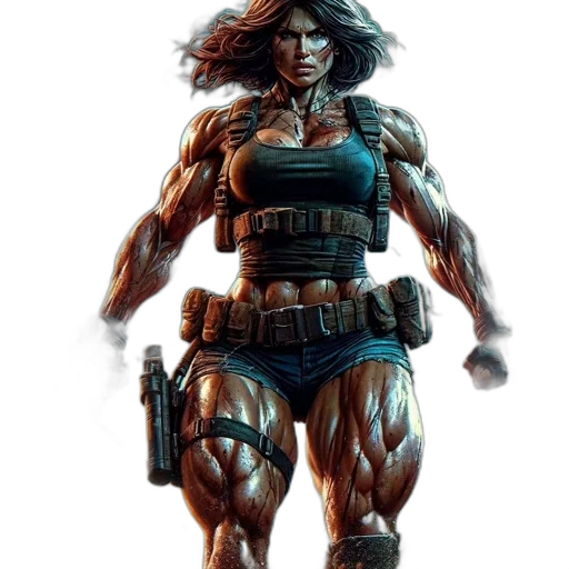 comic book art, concept art, fantasy art, cyberpunk, muscular, woman, dressed, tactical transparent PNG cut-out