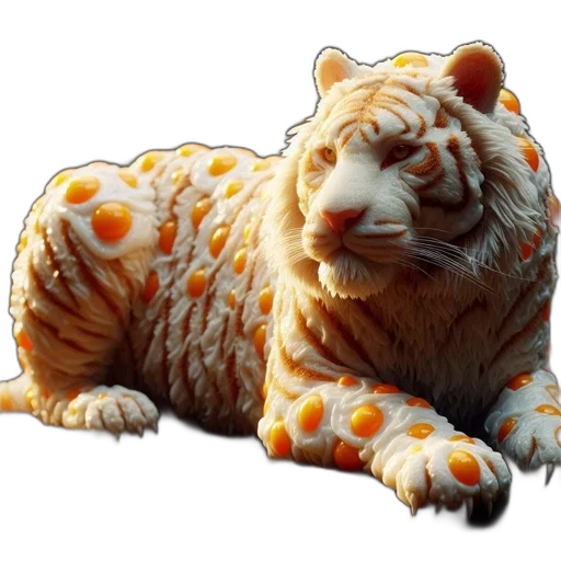 animal, creature, 3d render, photorealistic, concept art, pixel art, tiger-like, egg-inspired transparent PNG cut-out