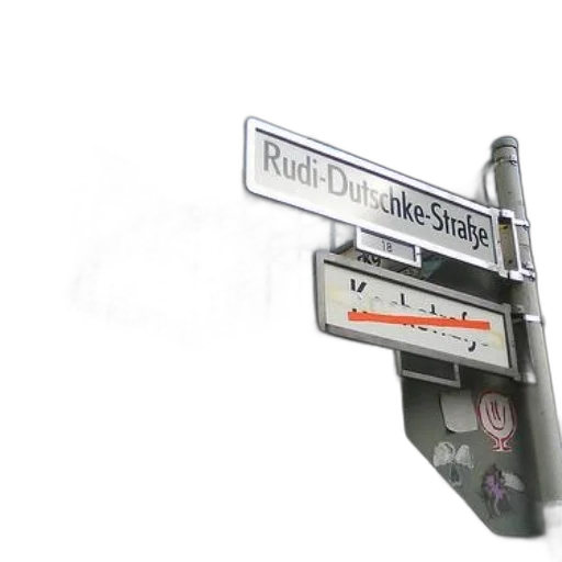 staff, 3d render, photorealistic, street, sign, rudi-dutschke-straße, modern, glass transparent PNG cut-out