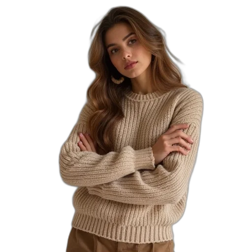 jacket, earth tones, women, relaxed, chenille, sweater transparent PNG cut-out