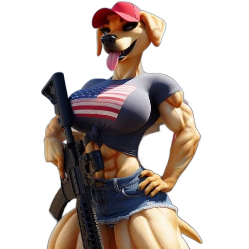 weapon, animal, concept art, 3d render, cartoon, pixel art, anthropomorphic, canine transparent PNG cut-out