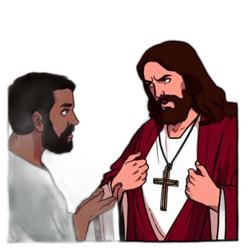 concept art, cartoon, pixel art, 3d render, fire, two, men, dialog transparent PNG cut-out