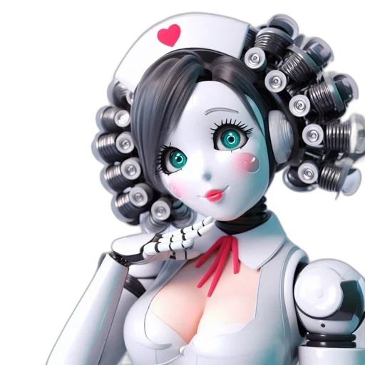 robot, concept art, cyberpunk, 3d render, anime, humanoid, nurse, cap transparent PNG cut-out
