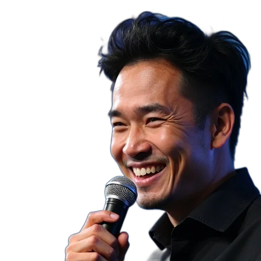 staff, face, robot, hair, man, dark, smiling, holding transparent PNG cut-out