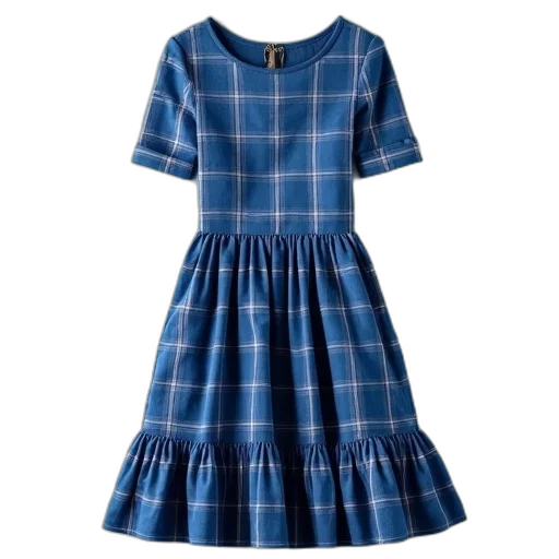 dress, blue, plaid, side, ruffle, bottom transparent PNG cut-out