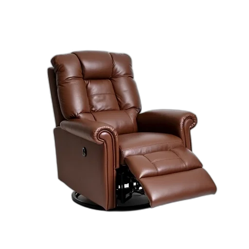 furniture, 3d render, photorealistic, brown, leather, recliner, matching, footrest transparent PNG cut-out