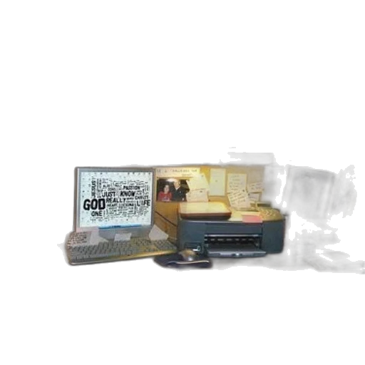 desk, computer, monitor, displaying, words, god, one, various transparent PNG cut-out