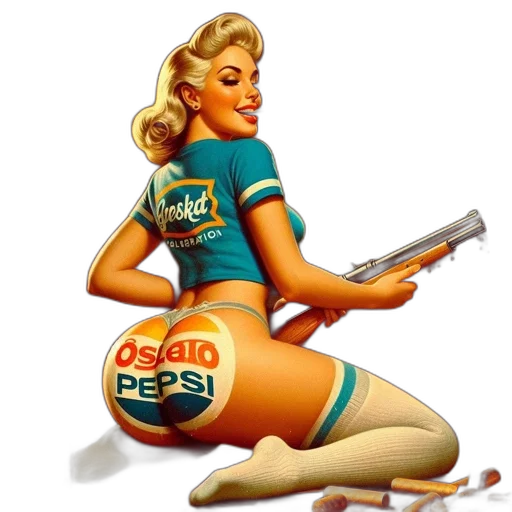 weapon, cartoon, comic book art, concept art, old-school, pin-up, woman, spits transparent PNG cut-out