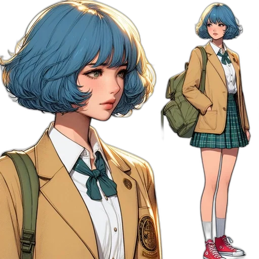 jacket, anime, concept art, comic book art, cartoon, blue, pastel, colorful transparent PNG cut-out