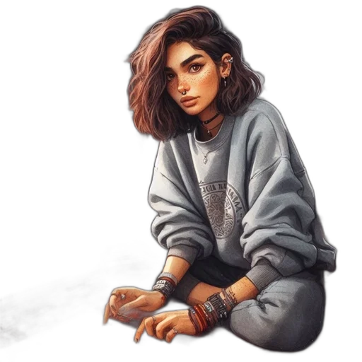 jacket, face, jewelry, hair, photorealistic, watercolor, oil painting, concept art transparent PNG cut-out