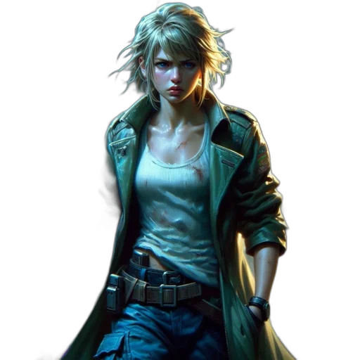 jacket, concept art, cyberpunk, comic book art, fantasy art, blue, green, individual transparent PNG cut-out
