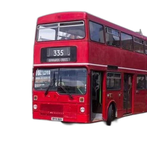 3d render, photorealistic, red, double-decker, bus, route, number, 335 transparent PNG cut-out