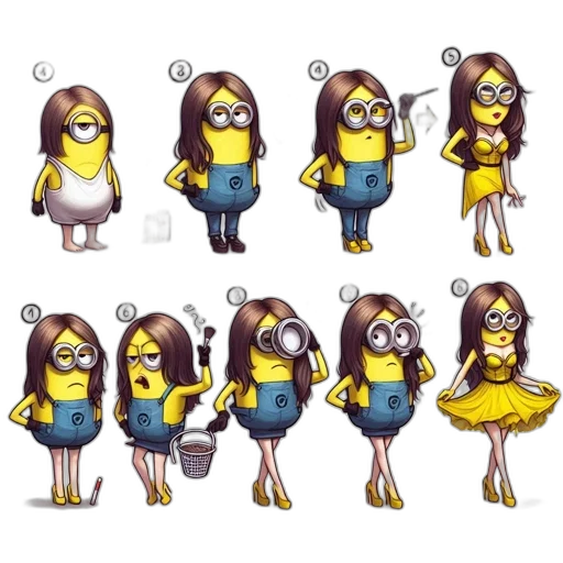 concept art, pixel art, cartoon, 3d render, series, illustrations, show, minions transparent PNG cut-out