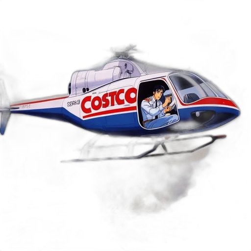 cartoon, concept art, comic book art, photorealistic, helicopter, bearing, costco, logo transparent PNG cut-out