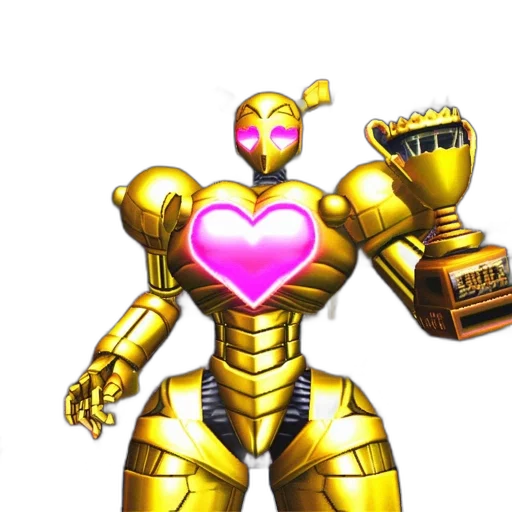 robot, jewelry, concept art, 3d render, pixel art, vaporwave, golden, in-game transparent PNG cut-out