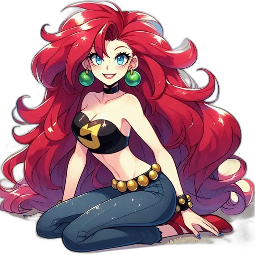 jewelry, hair, anime, pixel art, cartoon, fantasy art, red, colorful transparent PNG cut-out
