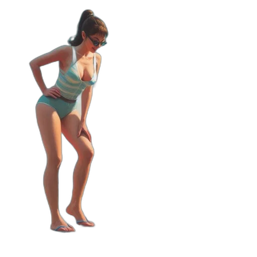 3d render, concept art, photorealistic, large, woman, clad, striped, swimsuit transparent PNG cut-out