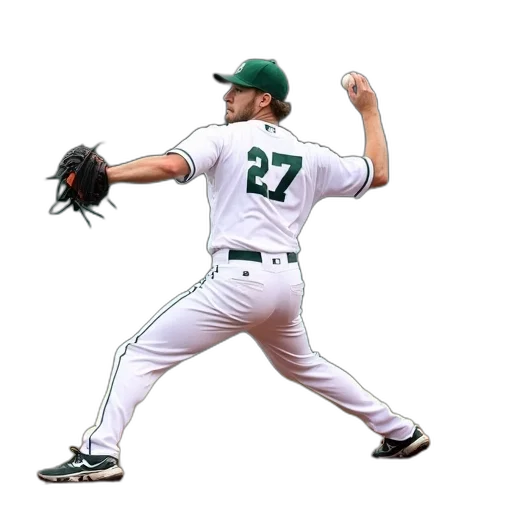 baseball, player, white, uniform, number, pitching, ball, field transparent PNG cut-out