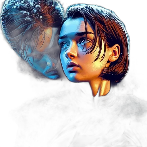 face, mask, hair, concept art, photorealistic, fantasy art, comic book art, underwater transparent PNG cut-out
