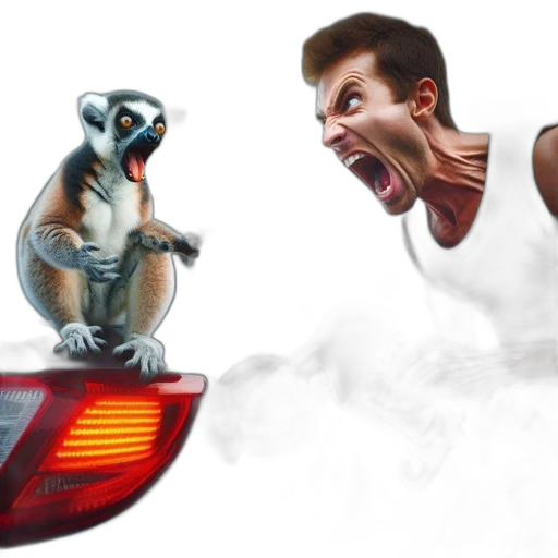 concept art, photorealistic, man, attempts, fuel, his, car, lemur transparent PNG cut-out