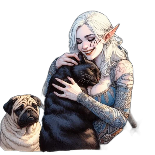 creature, animal, fantasy art, concept art, comic book art, watercolor, woman, elf-like transparent PNG cut-out