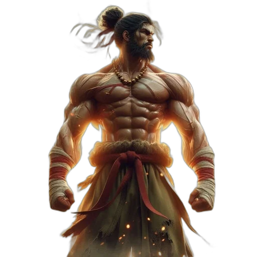 concept art, fantasy art, comic book art, 3d render, man, long, hair, tied transparent PNG cut-out