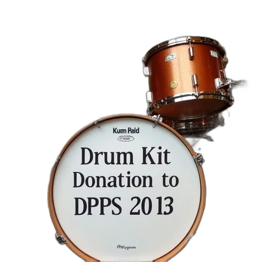 drum, kit, displayed, sign, reads, donation, dps, 2013 transparent PNG cut-out
