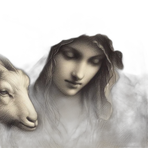 fantasy art, photorealistic, concept art, oil painting, monochrome, woman, serene, expression transparent PNG cut-out