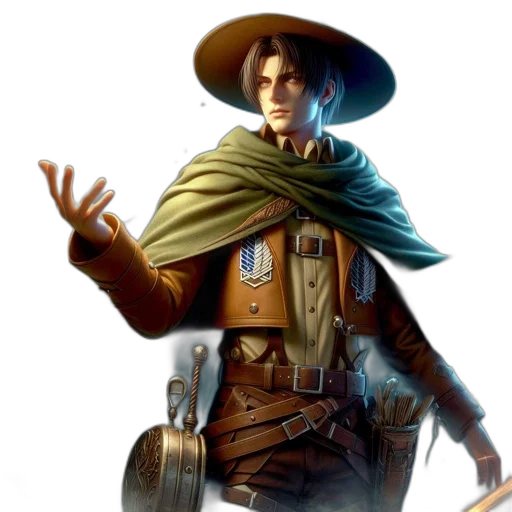 staff, jacket, fantasy art, concept art, photorealistic, comic book art, earth tones, male transparent PNG cut-out