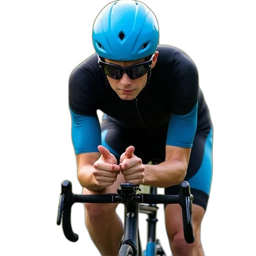 cyclist, wearing, black, blue, outfit, helmet, sunglasses, leaning transparent PNG cut-out