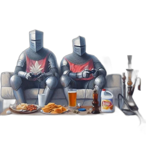 robot, food, sword, crown, concept art, fantasy art, pixel art, 3d render transparent PNG cut-out