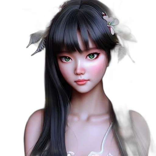 face, fantasy art, photorealistic, 3d render, anime, pastel, monochrome, dark transparent PNG cut-out